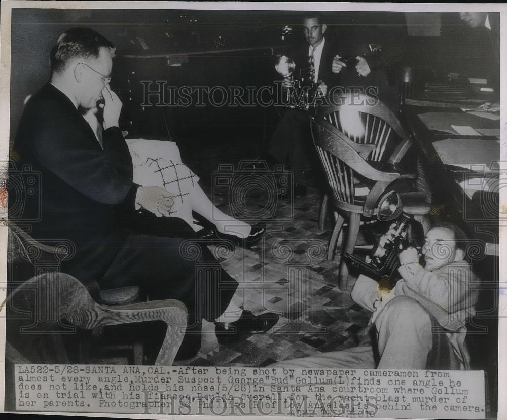 1947 Press Photo Murder Suspect George Bud Gollum Santa Ana Courtroom Trial - Historic Images