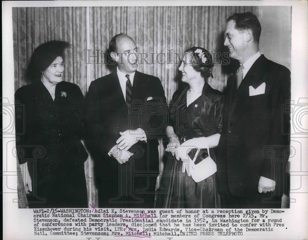 1953 Press Photo Adlai Stevenson, India Edwards, Mr. &amp; Mrs. Stephen Mitchell - Historic Images