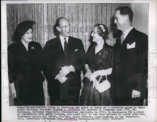 1953 Press Photo Adlai Stevenson, India Edwards, Mr. & Mrs. Stephen Mitchell - Historic Images