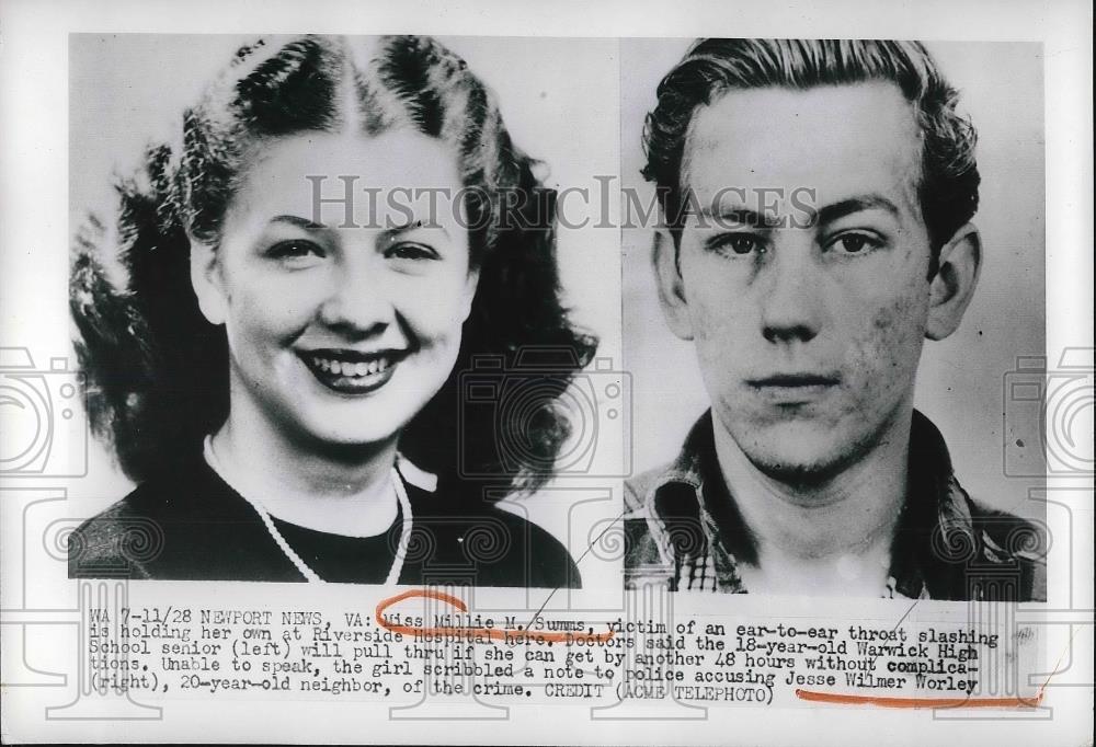 1949 Press Photo Millie Summs, victim of ear-to-ear throat slashing, accusing - Historic Images