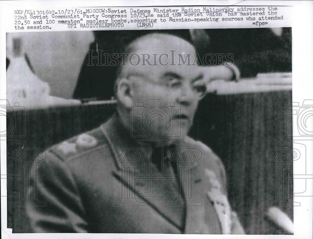 1961 Press Photo Soviet Defense Minister Rodion Malinovsky - neb17441 - Historic Images