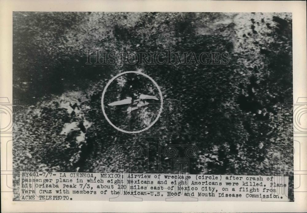 1948 Press Photo La Cienega, Mexico aerial view of plane crash site - nea99004 - Historic Images