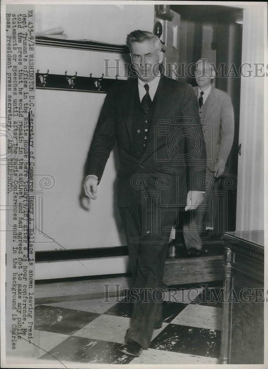 1950 Press Photo Secretary Commerce Henry Wallace Leaves President Truman Office - Historic Images