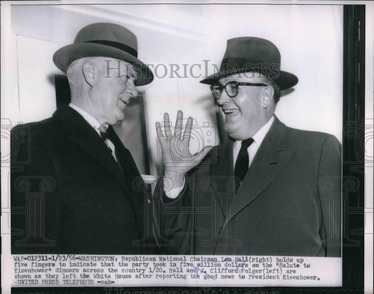 1956 Press Photo Republican National Chairman Len Hall & J Clifford Folger - Historic Images