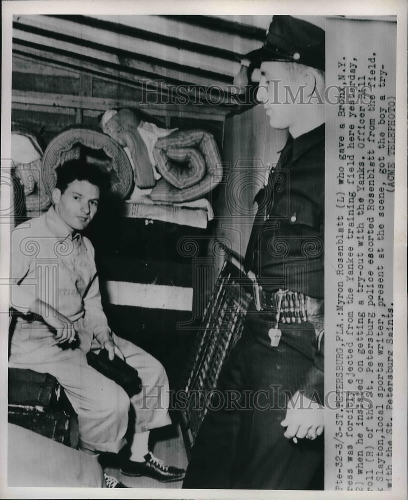 1950 Press Photo Myron Rosenblatt was ejected from the Yankee Training Field - Historic Images