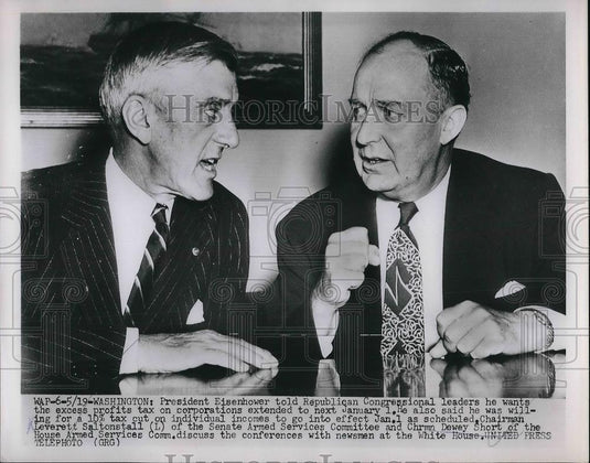 1953 Press Photo Leverett Saltonstall of Senate Committee & Chrm Dewey Short - Historic Images