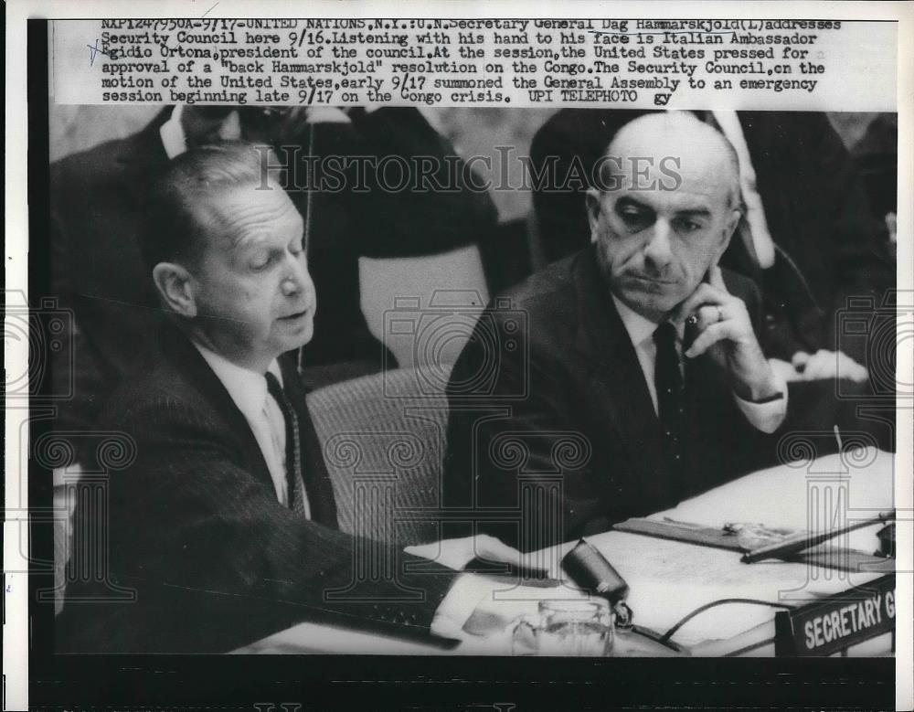 1960 Press Photo Gen. Dag Hamarskjold addresses UN Security Council - neb15659 - Historic Images