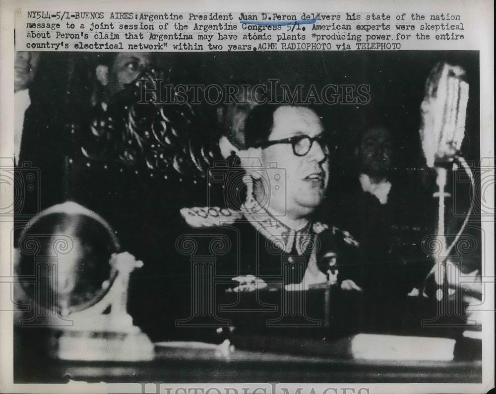 1951 Press Photo Argentinian President Juan Peron Gives State Of Nation Address - Historic Images