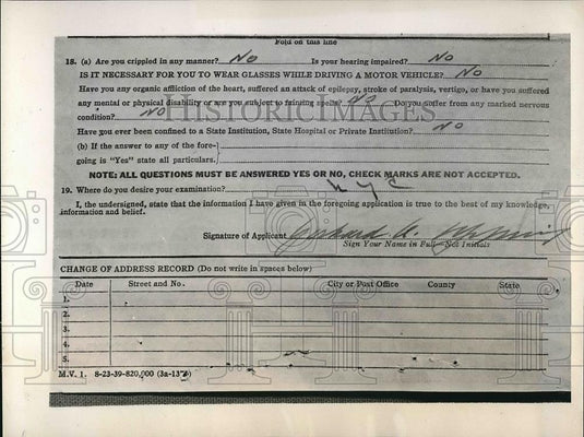1940 Press Photo New York State Driver's License Form Gerhardt Alois - Historic Images
