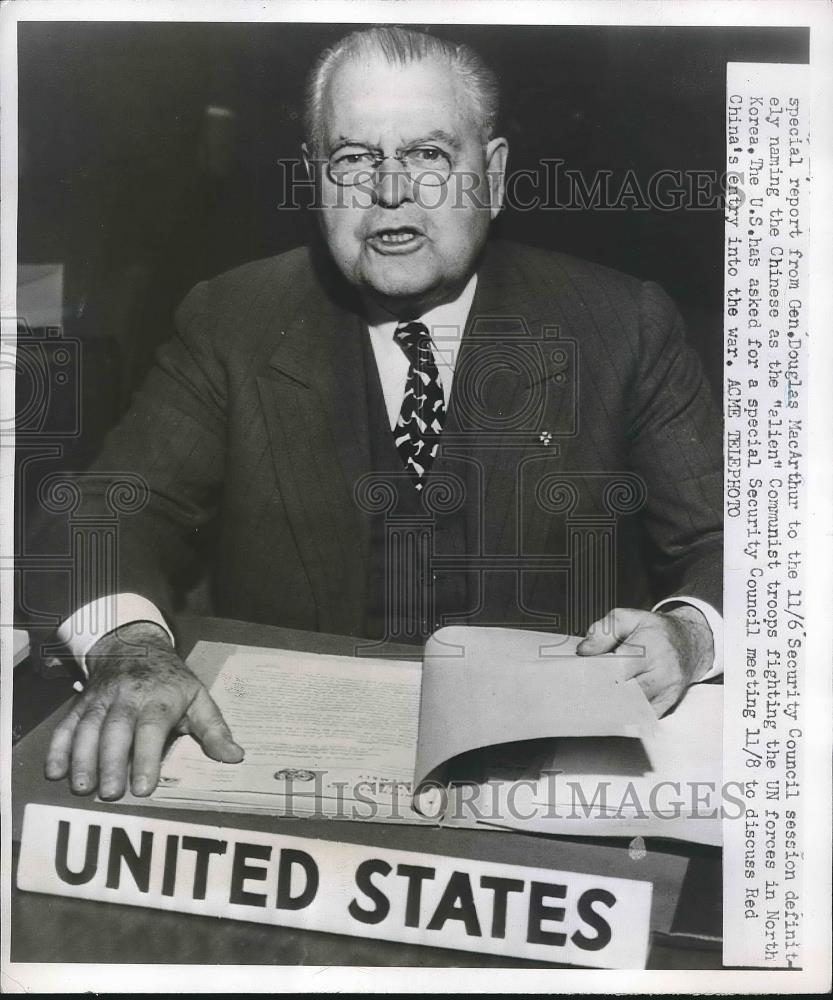 1950 Press Photo Ambassador Warren Austin Chief U.S. Delegaton Security Council - Historic Images