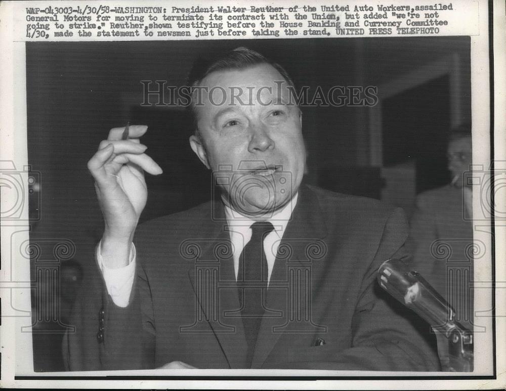 1958 Press Photo President Walter Reuther - Historic Images