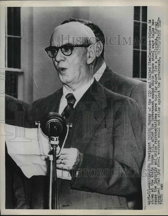 1952 Press Photo President of CIO & United Steelworkers Union Phillip Murray - Historic Images