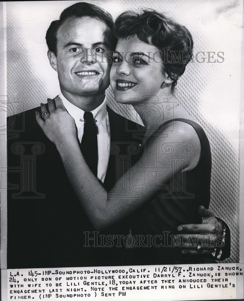 1957 Press Photo Richard Zanuck w/ his wife Lili Gentle after announcing - Historic Images