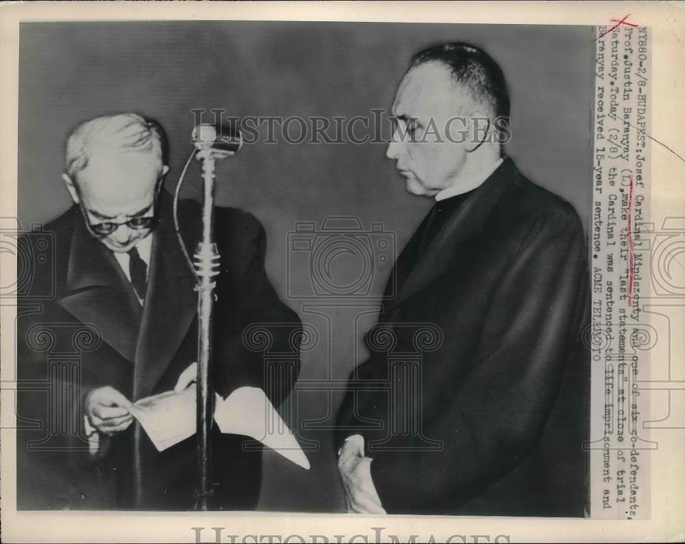 1949 Press Photo Josef Cardinal Mindszenty with Prof Justin Baranyay - Historic Images