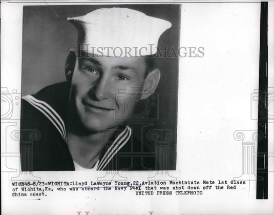 1950 Press Photo Lloyd LaWayne Young Aviation Machinists Mate - Historic Images