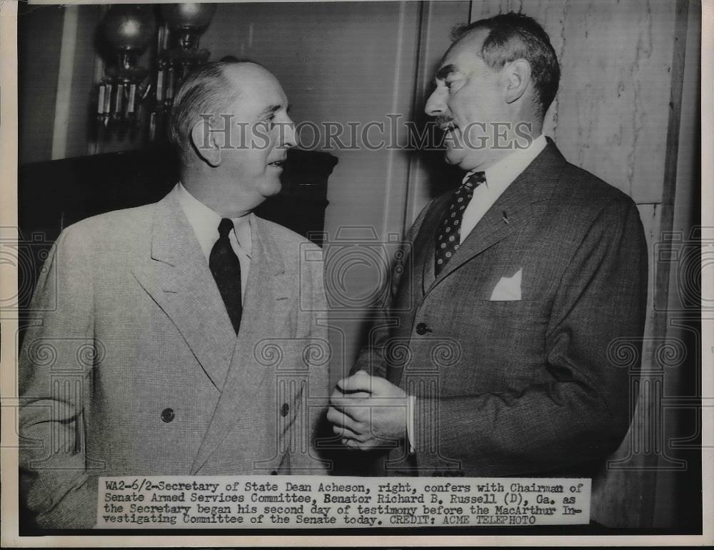 1954 Press Photo Secy of State Dean Acheson and Senator Richard Russell - Historic Images