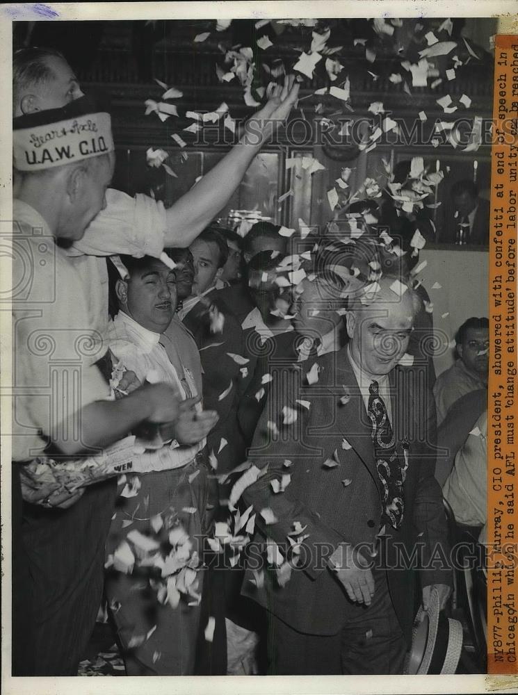 1942 Press Photo CIO Pres. Phillip Murray Showered With Confetti At Labor Rally - Historic Images