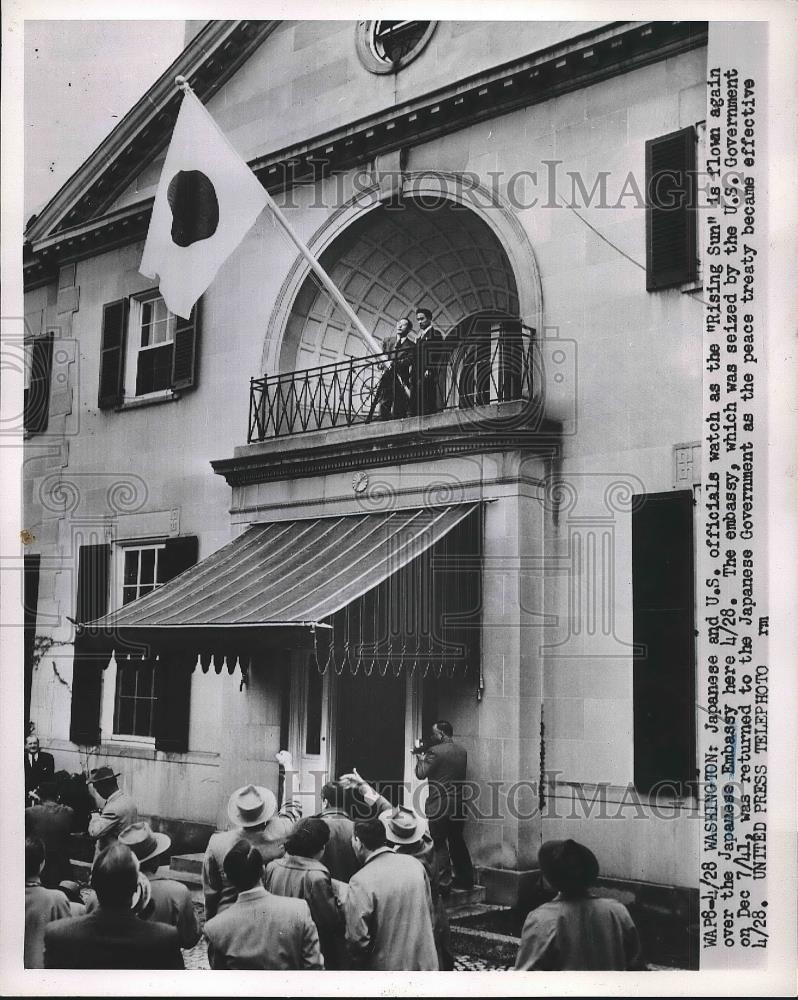 1952 Press Photo The &quot;Rising Sun&quot; flying at Japanese Embassy in Washington, D.C. - Historic Images