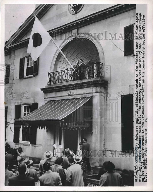 1952 Press Photo The "Rising Sun" flying at Japanese Embassy in Washington, D.C. - Historic Images