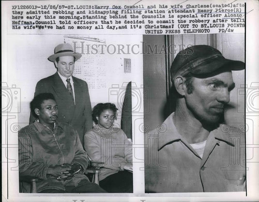 1957 Press Photo Harry Cox and Wife Admitted Robbers Showing Harry Pierce - Historic Images