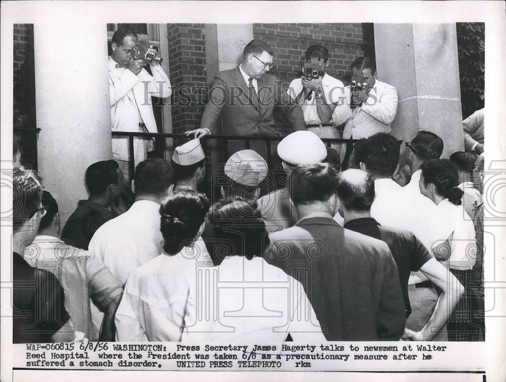 1956 Press Photo Press Secretary James Hagerty Talks to Reed Hospital - Historic Images