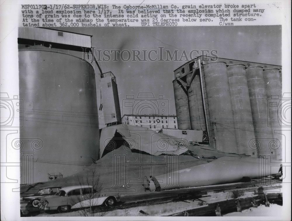 1962 Press Photo Osbourne -McMillan Co. Grain elevator broke - Historic Images