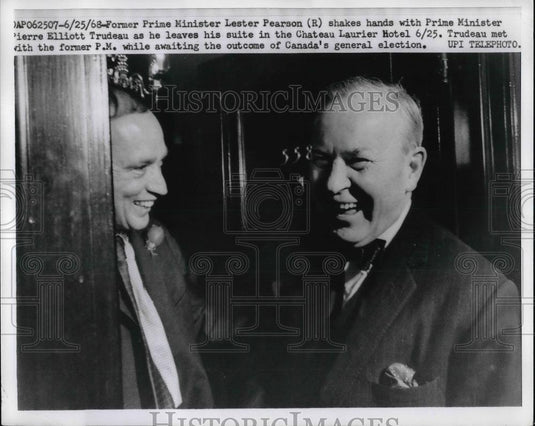 1968 Press Prime Minister Lester Pearson, P.M. Pierre Elliott Trudeau - Historic Images