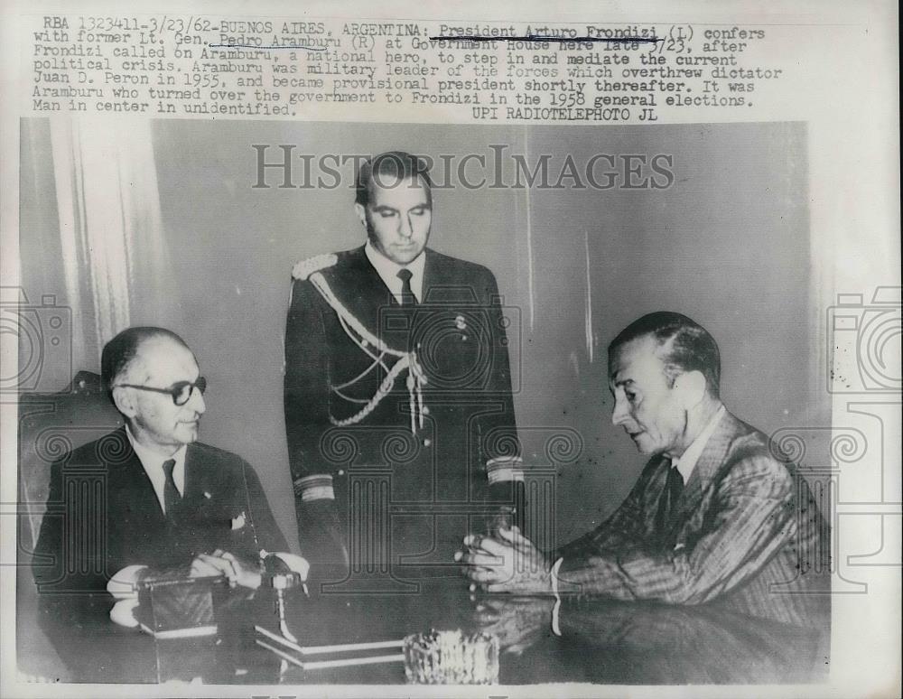 1962 Press Photo Argentine President Arturo Frondizi &amp; General Aramburu - Historic Images