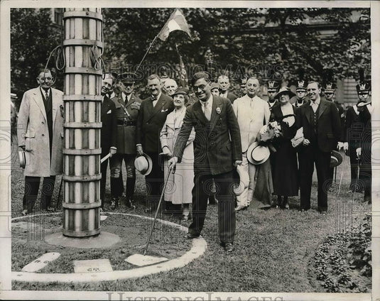 1933 Press Photo Governor Eugene Talmadge Touches Georgia Stone On NY Flag Day - Historic Images