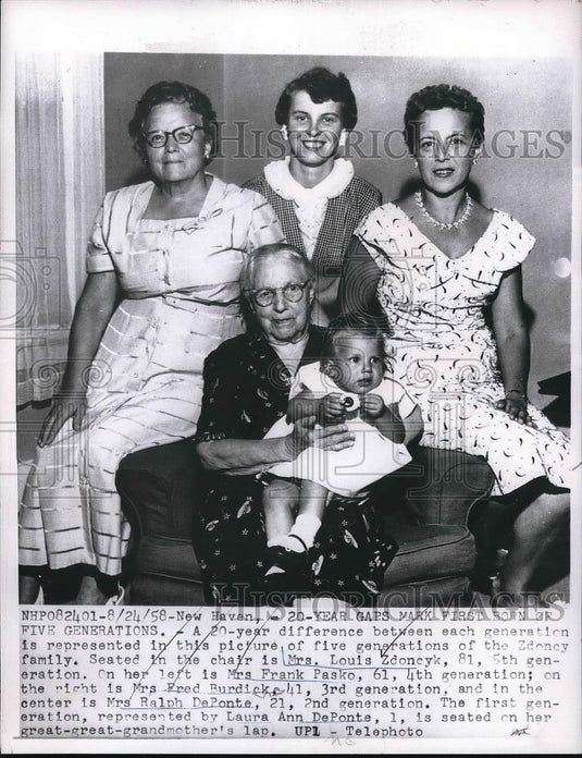 1958 Press Photo Five Generatins of Zdoncy;s Family - Historic Images
