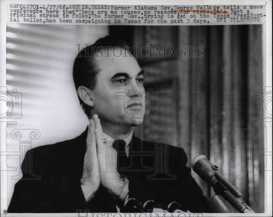 1968 Press Photo Alabama Governor George Wallace Campaigning in Austin, Texas - Historic Images