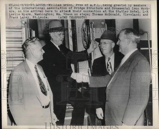 1948 Press Photo William Green, pres. of AFL; Leslie Myers, William Green - Historic Images
