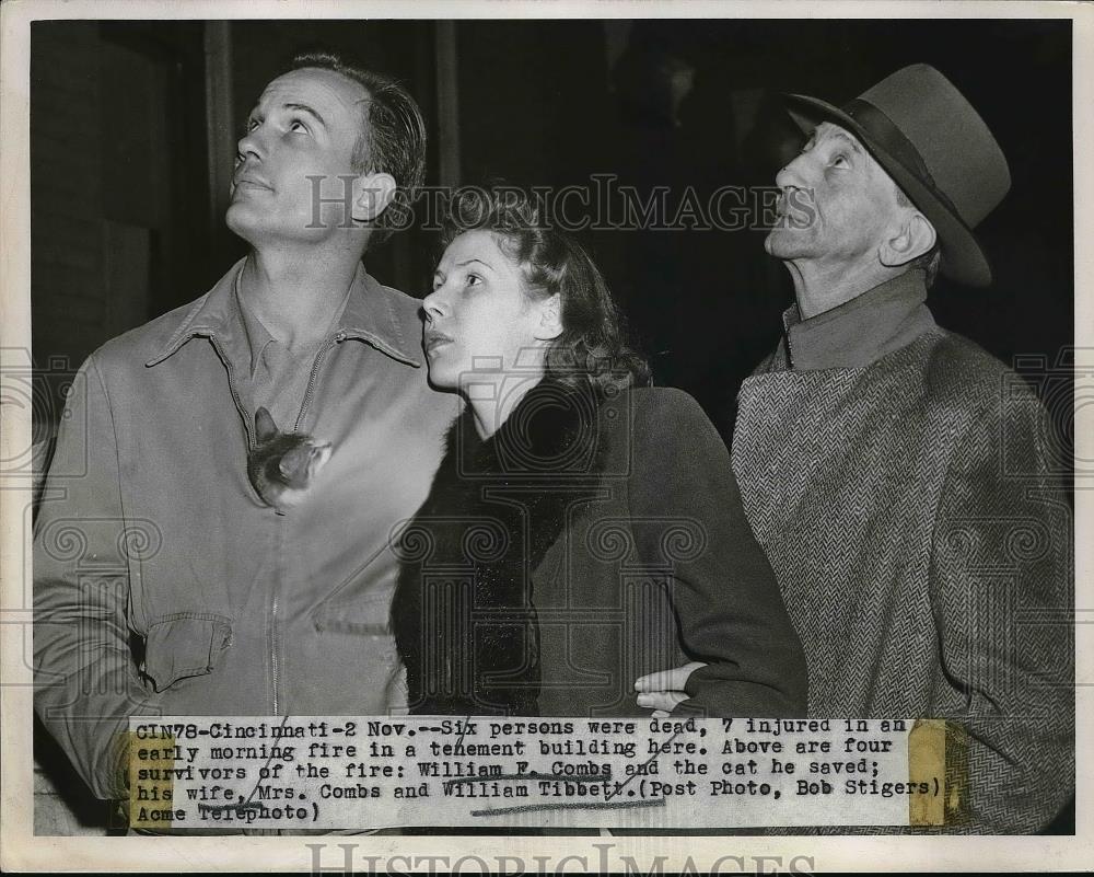 1949 Press Photo William F. Combs,Mrs. Combs & William Tibbett During Fire - Historic Images