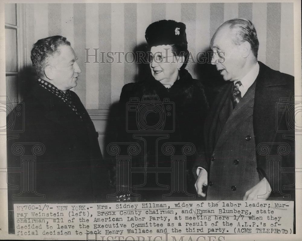 1948 Press Photo Mrs Sidney Hillman Widow of Labor Leader Murray Weinstein - Historic Images