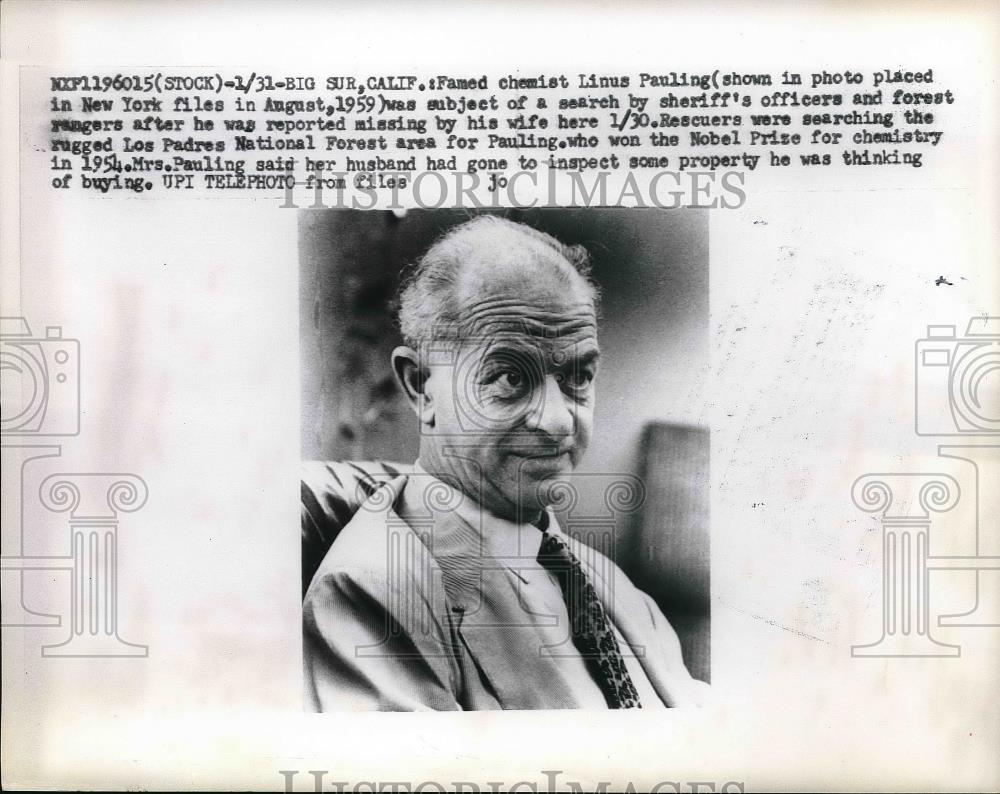 1959 Press Photo Famed Chemist Linis Pauling won Nobel Prize in 1954 - Historic Images