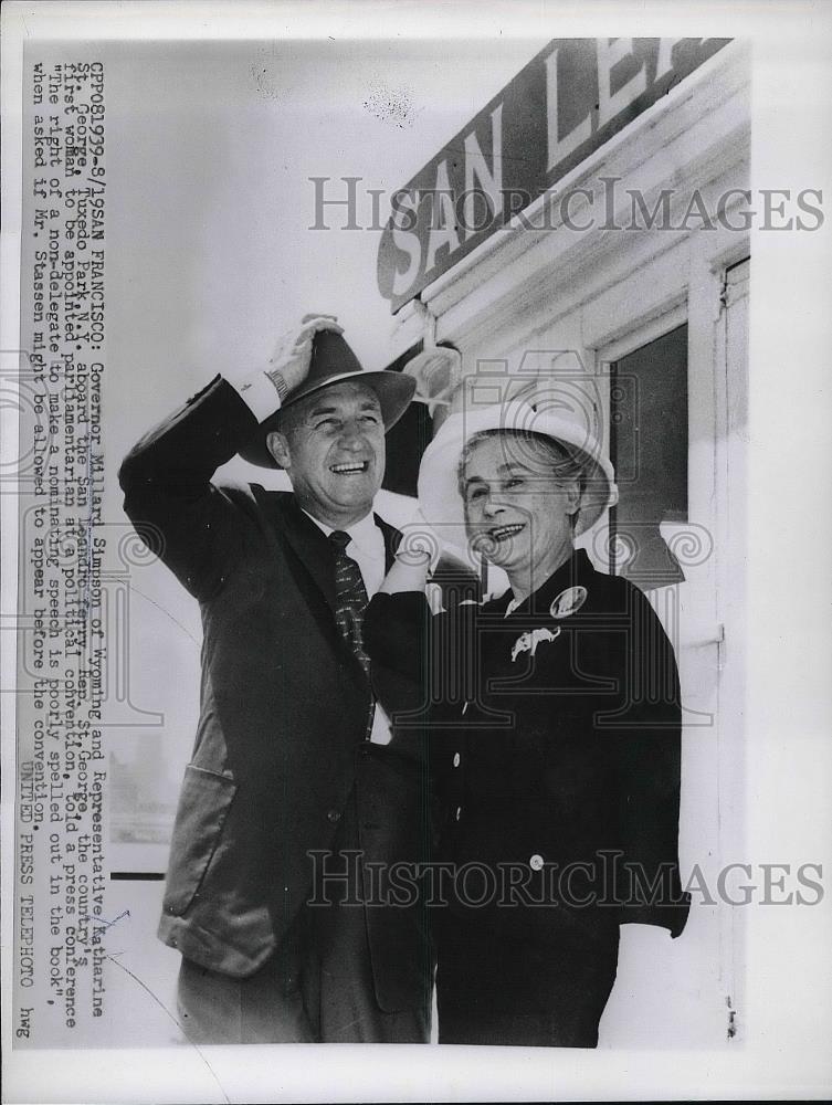 1956 Press Photo Wyoming Gov Millard Simpson &amp; Rep Katherine St George - Historic Images