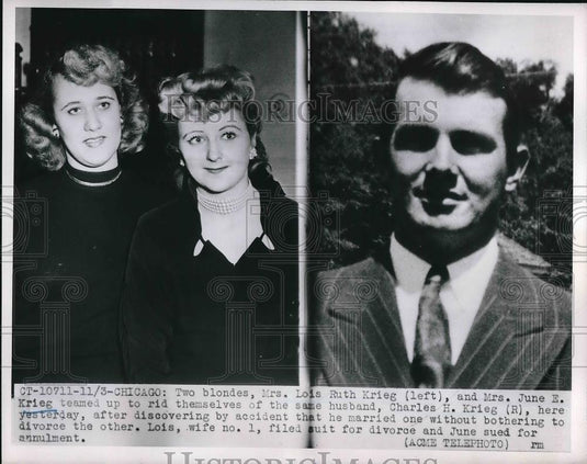 1950 Press Photo Tow Wives Lois & Judith Krieg of Chatles Kreig Divorcing & Suei - Historic Images
