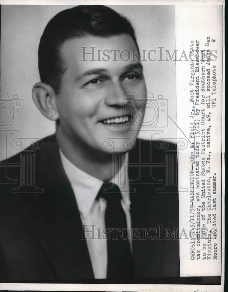 1959 Press Photo West Virginia State Tax Commissioner John Field Jr. - Historic Images