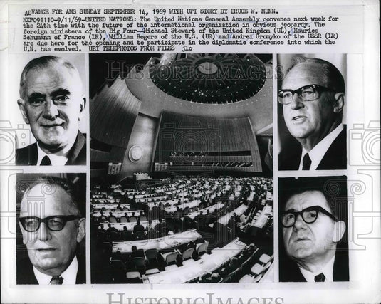 1969 Press Photo United Nations, Michael Stewart, Maurice Schumann, W. Rogers - Historic Images