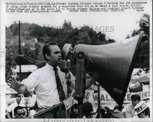 1970 Press Photo former Alabama Gov. George Wallace campaigning for votes - Historic Images