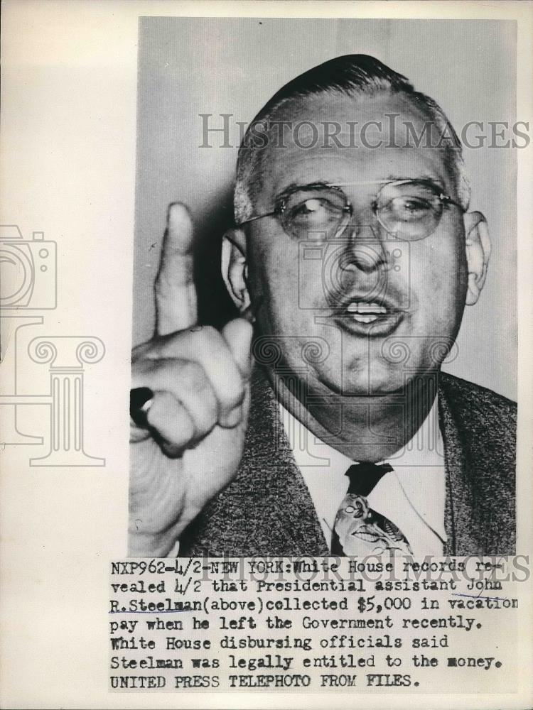1953 Press Photo Presidential Asst John Steelman collected $5,000 in vacation - Historic Images