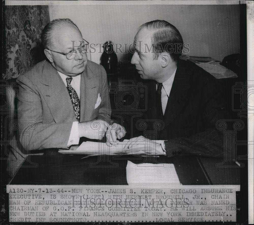 1944 Press Photo James S. Kemper, Chicago Exec &amp; Herbert Brownell Jr of GOP - Historic Images