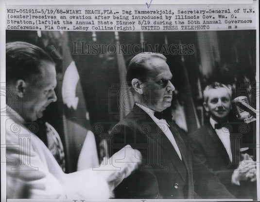 1958 Press Photo Dag Hammerskjold Secy. Gen. of the UN with Gov. Leroy Collins - Historic Images