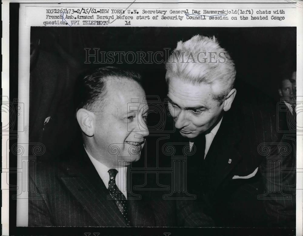 1961 Press Photo U.N. Secretary General Dag Hammarskjold, Armand Berard - Historic Images