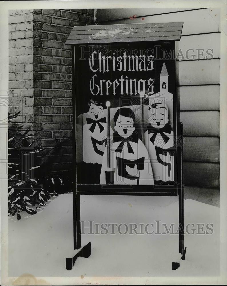 1954 Press Photo Choir Boys Christmas Greeting Sign Outside Church - neb20914 - Historic Images