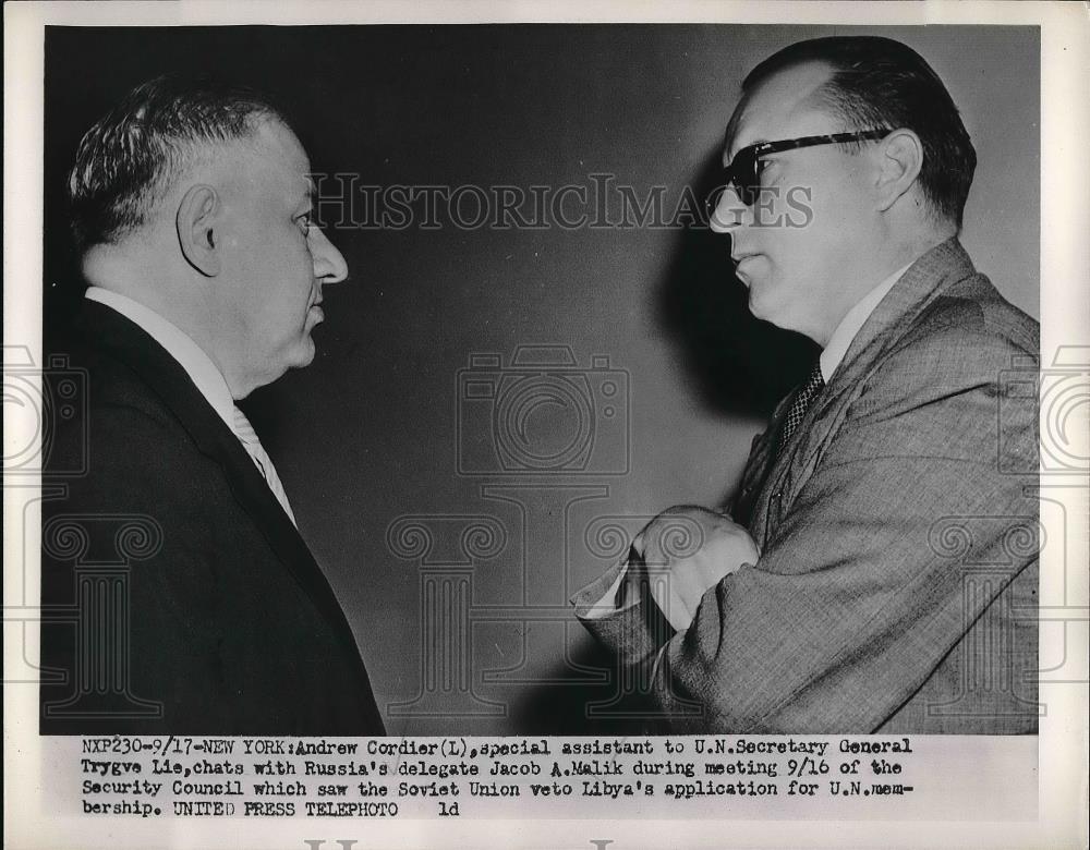 Press Photo Andrew Cordier Special Assistant &amp; Russia Delegate Jacob A. Malik - Historic Images