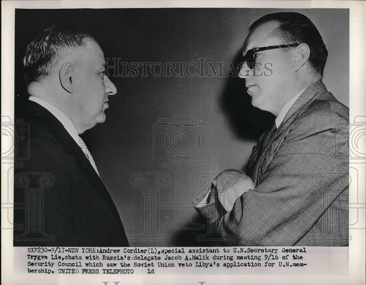 Press Photo Andrew Cordier Special Assistant & Russia Delegate Jacob A. Malik - Historic Images