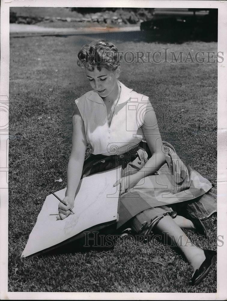 1958 Press Photo Corinne Andryszak sketching on a lawn - neb19917 - Historic Images