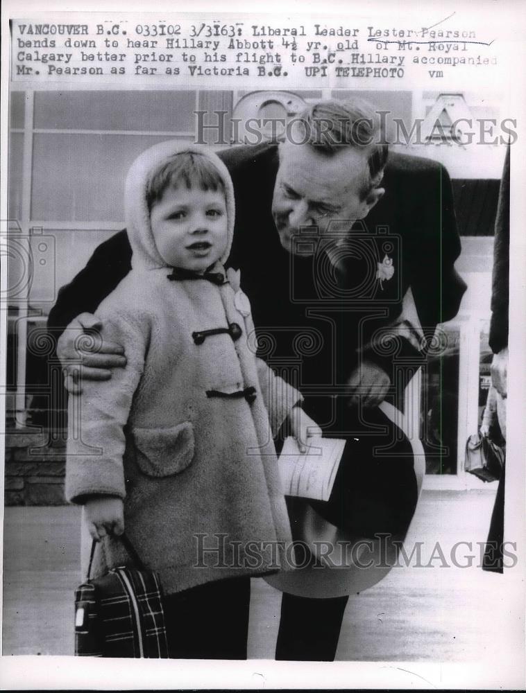 1963 Press Photo Liberal Leader Lester Pearson with Hillary Abbot - neb19610 - Historic Images