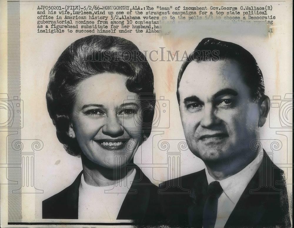 1966 Press Photo Alabama governor George Wallace and wife, Lurleen - neb21580 - Historic Images